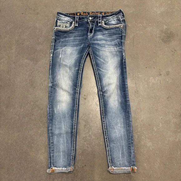 Rock Revival Felina size 29 Women's skinny Jeans in Deep Blue bling lady rider - Picture 2 of 11